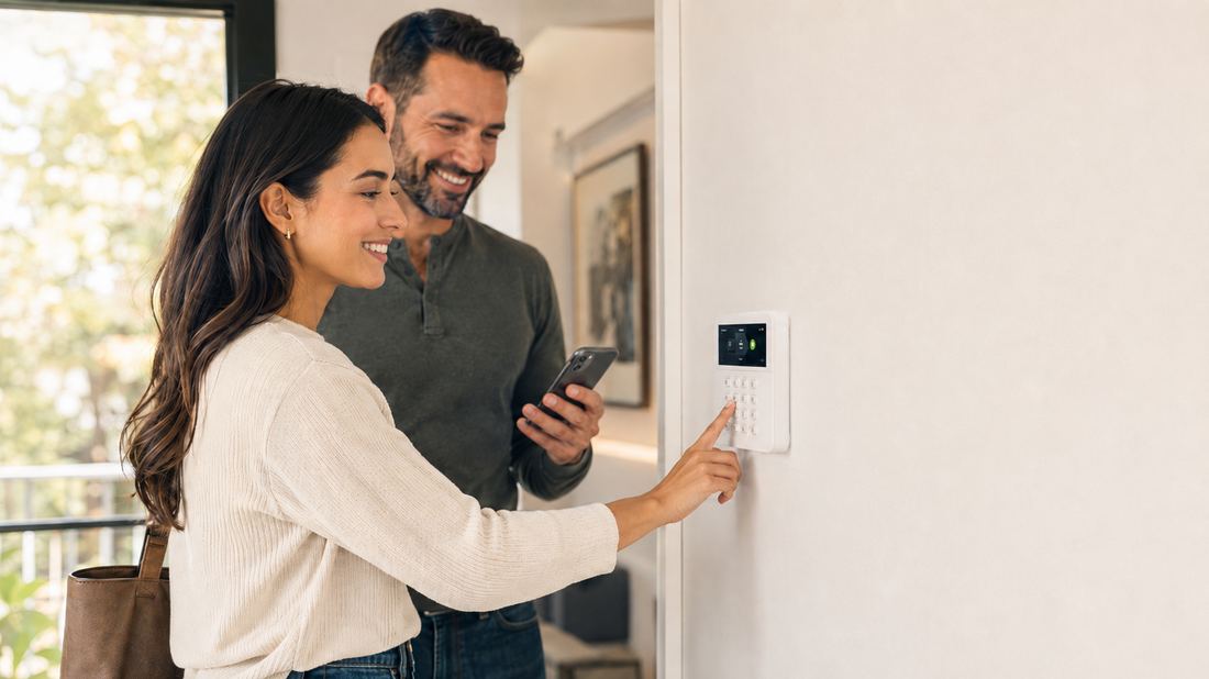 A home security system being used