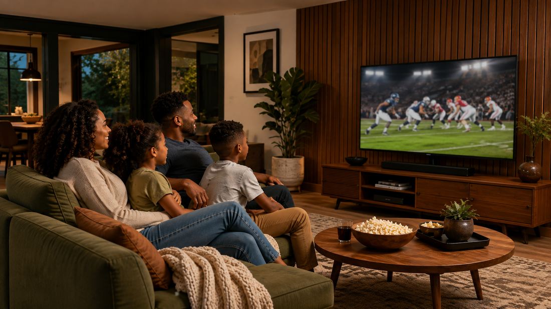 A family watching television together at home